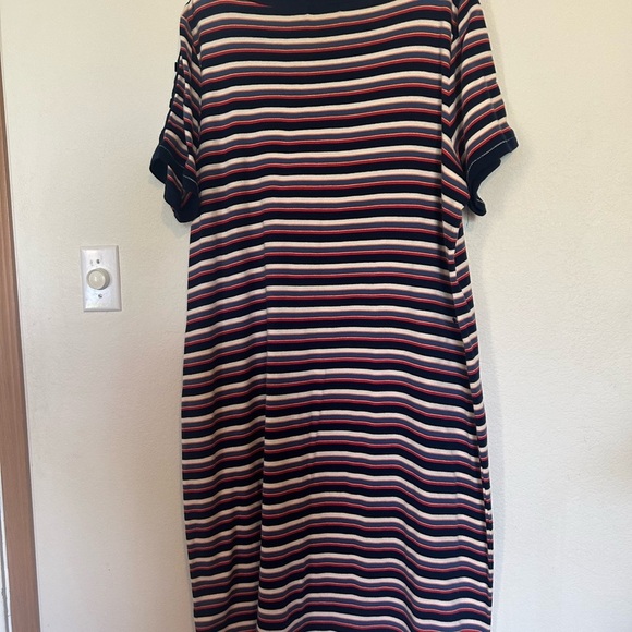 Ralph Lauren Multi Color Stripped 100% Cotton Midi Dress Button Sleeve Detail - Picture 2 of 9